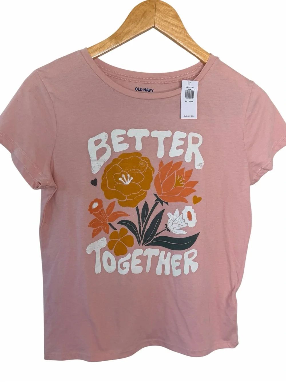 NWT Old Navy Pink 'Better Together' Floral Graphic Tee girls size xlarge